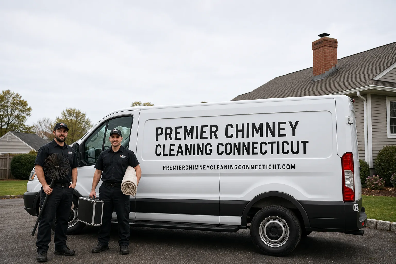 Premier Chimney Cleaning Connecticut service vehicle and crew in Connecticut, CT